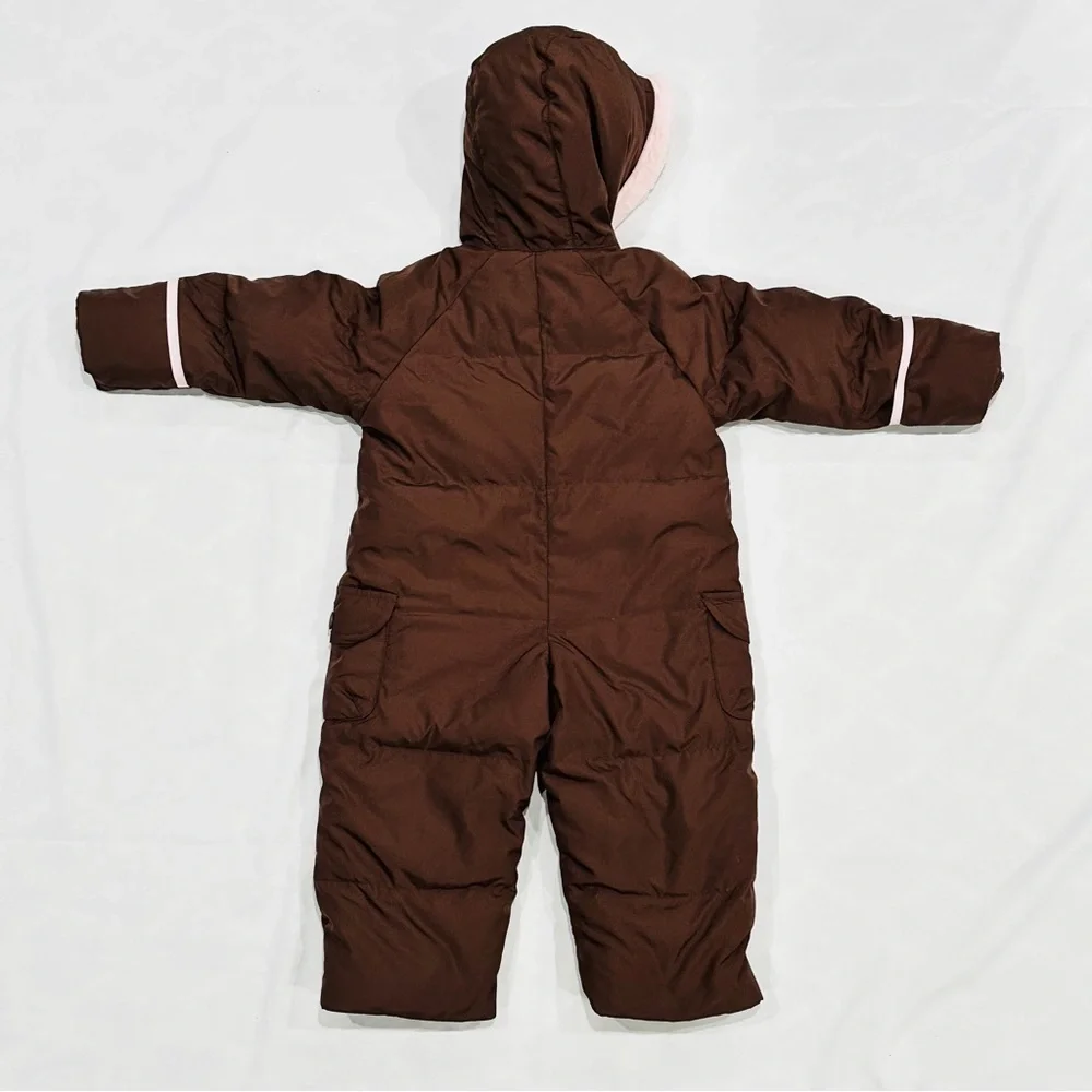 Gap babyGAP Brown Pink Down Filled Bunting Winter Hooded Snowsuit - Picture 6 of 11